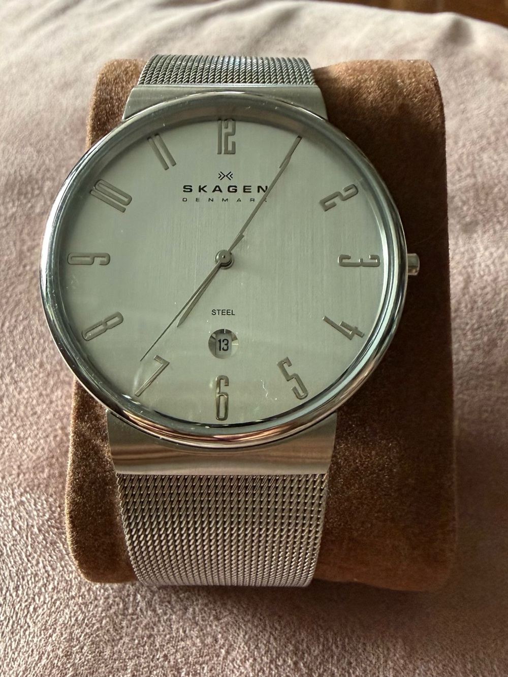 Skagen Silver Men's Stainless Steel Mesh Watch with White Dial